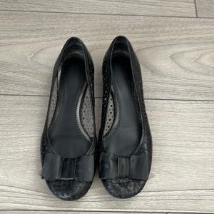 Clarks ,black leather ballets.